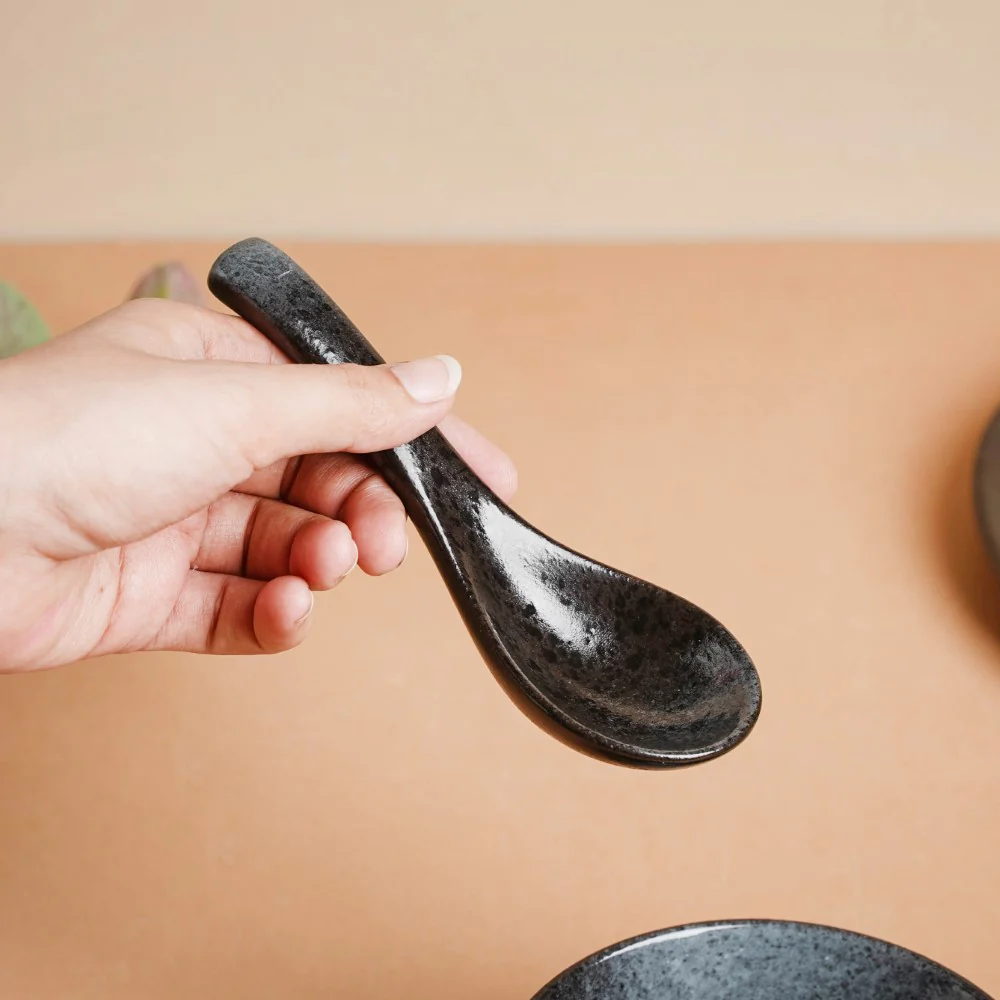 Onyx Finish Stoneware Soup Spoon Black - Image 2