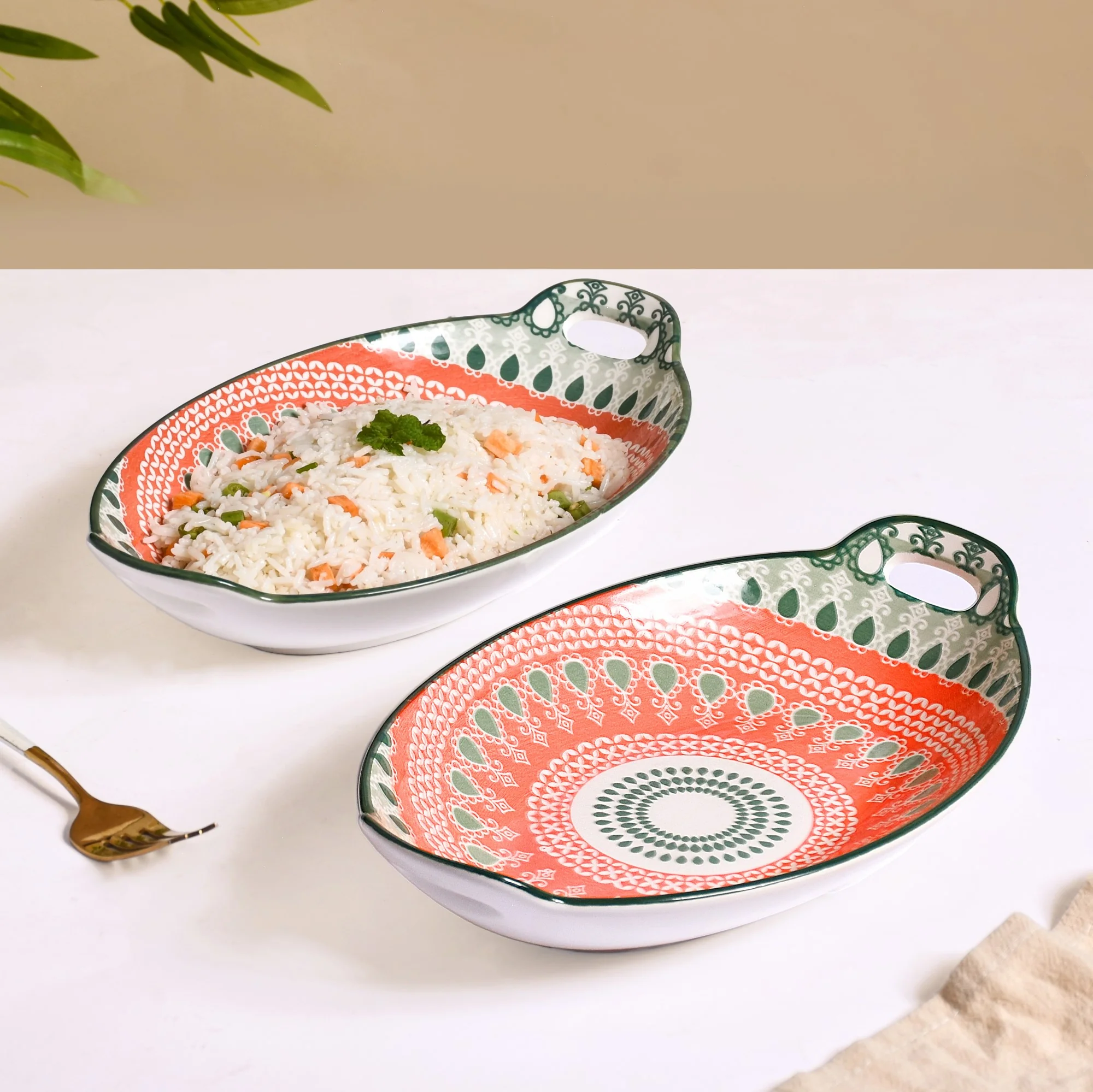 Orange And Green Mandala Snack Platter Set Of 2 - Image 3