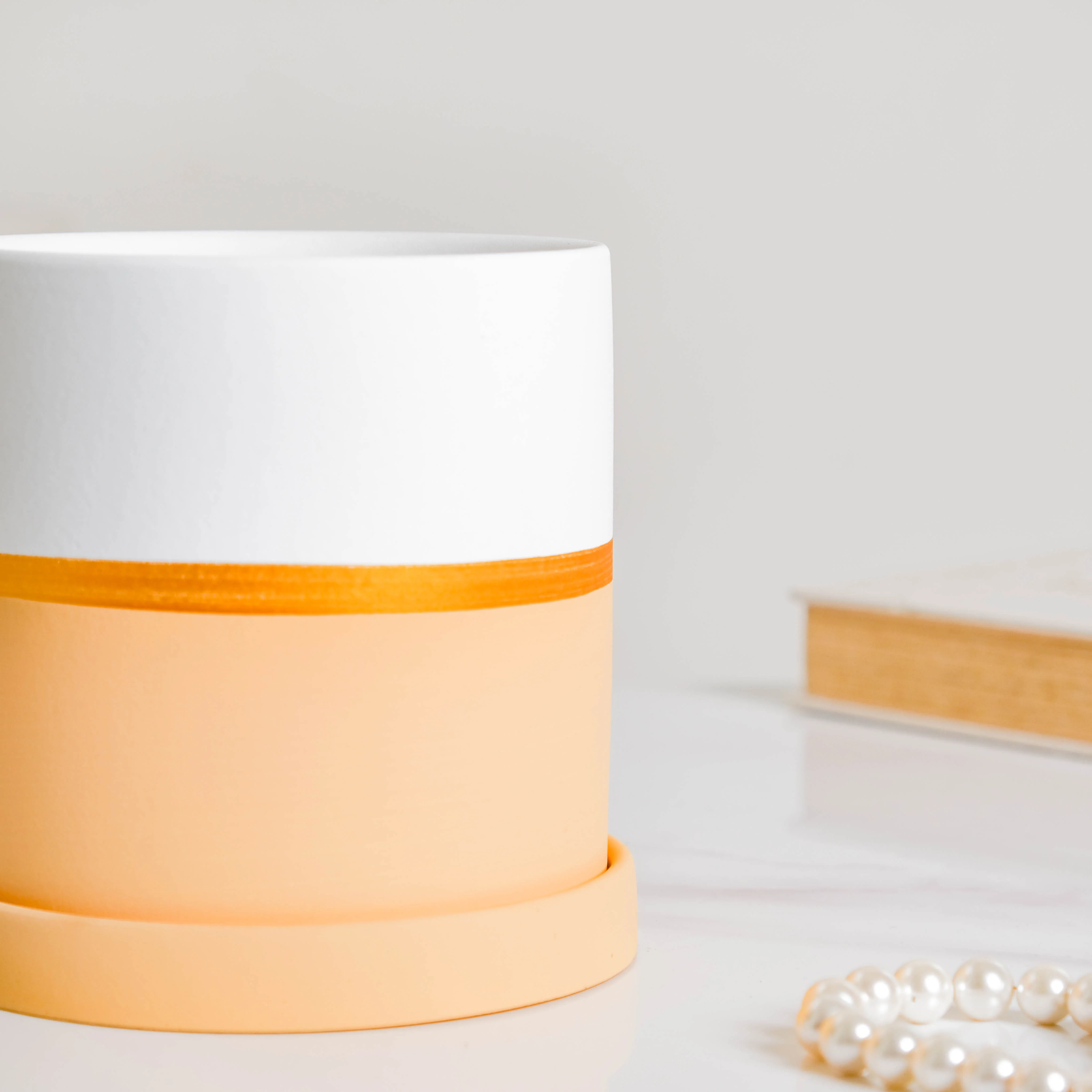 Orange And White Bicolour Pot With Plate - Image 5