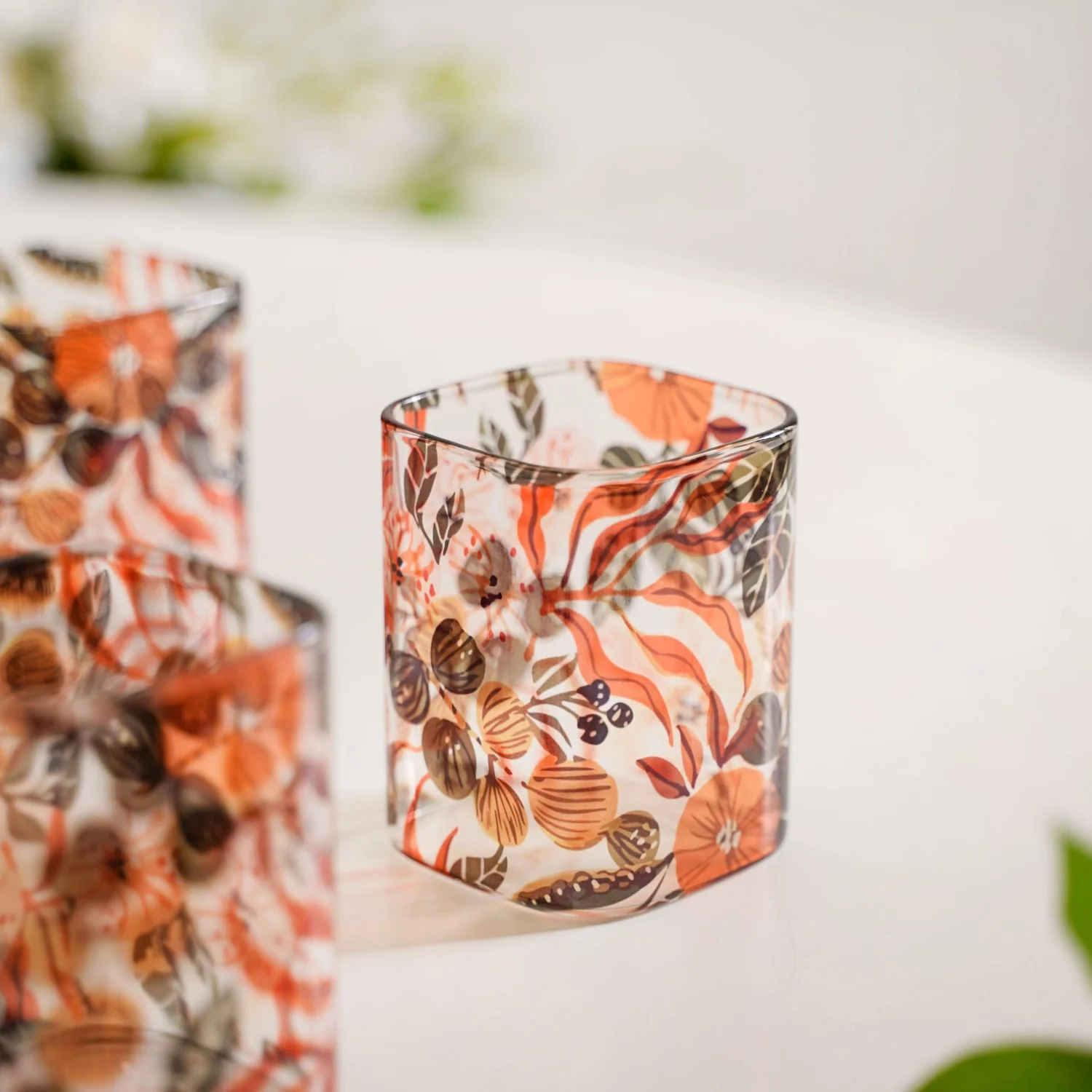 Orange Poppy Printed Glass Tumblers Set Of 4 230ml - Image 6