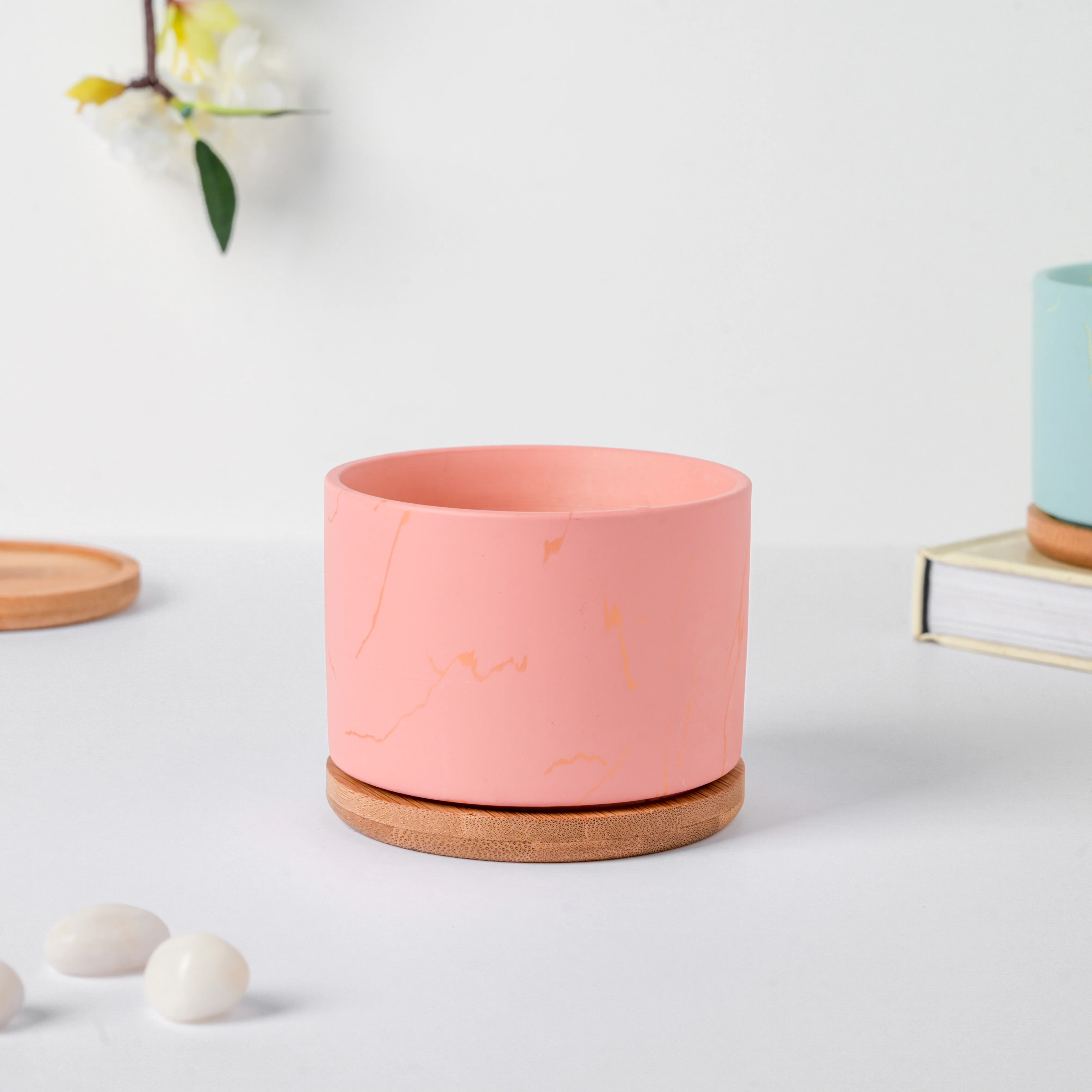Orchid Pink Ceramic Planter With Coaster - Image 2