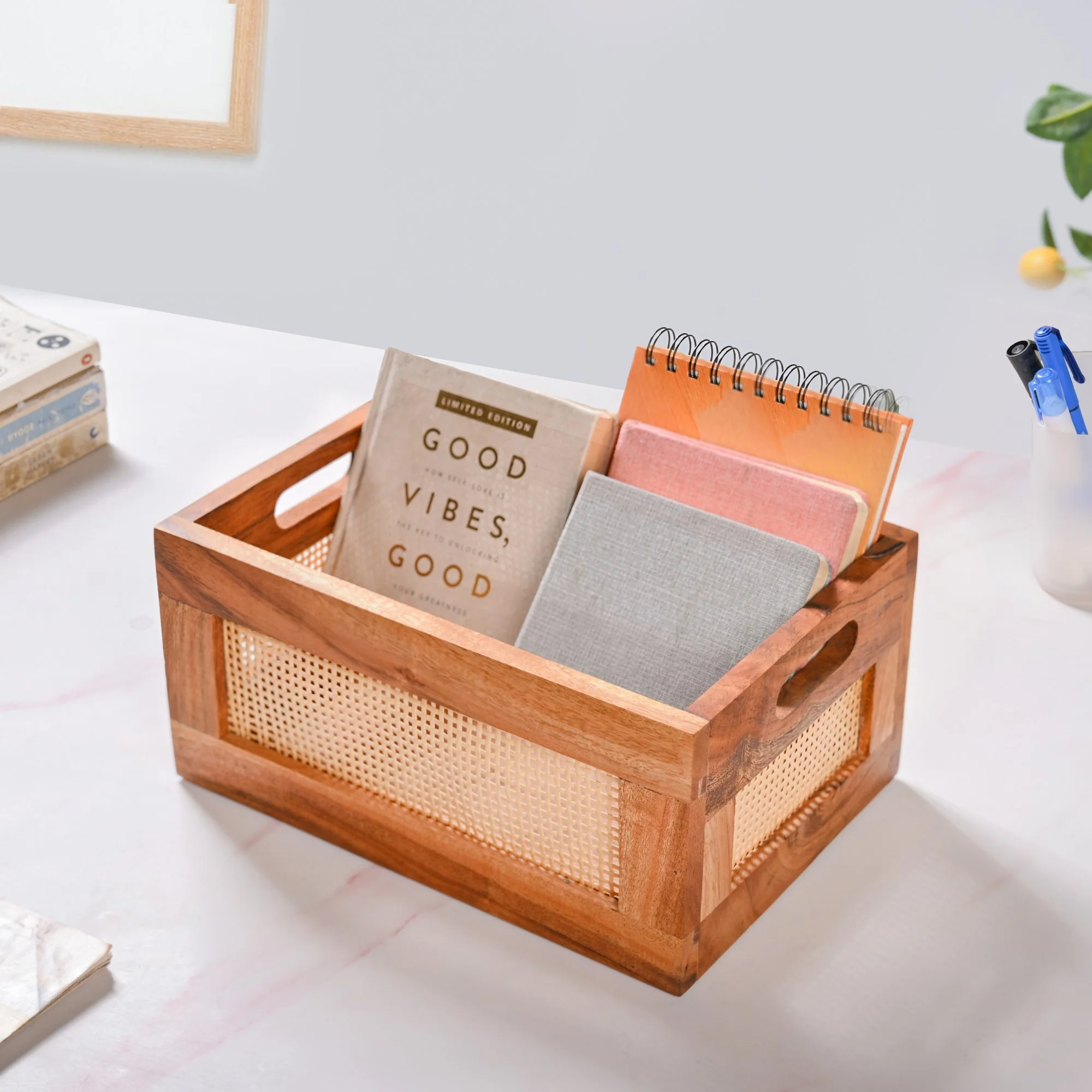 Organic Rattan Wooden Basket Crate - Image 2