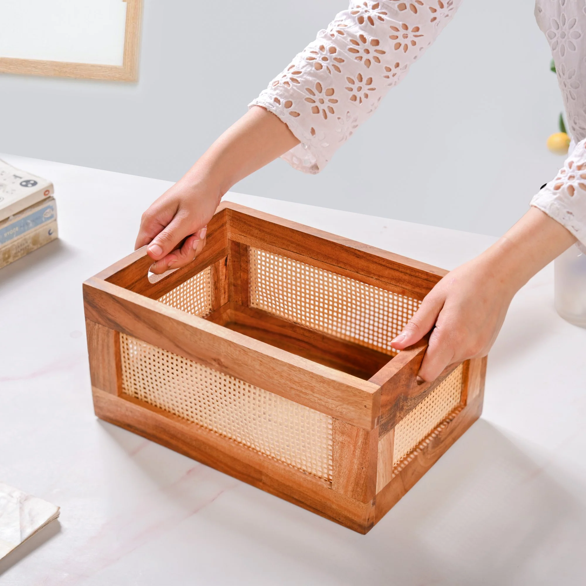 Organic Rattan Wooden Basket Crate - Image 3