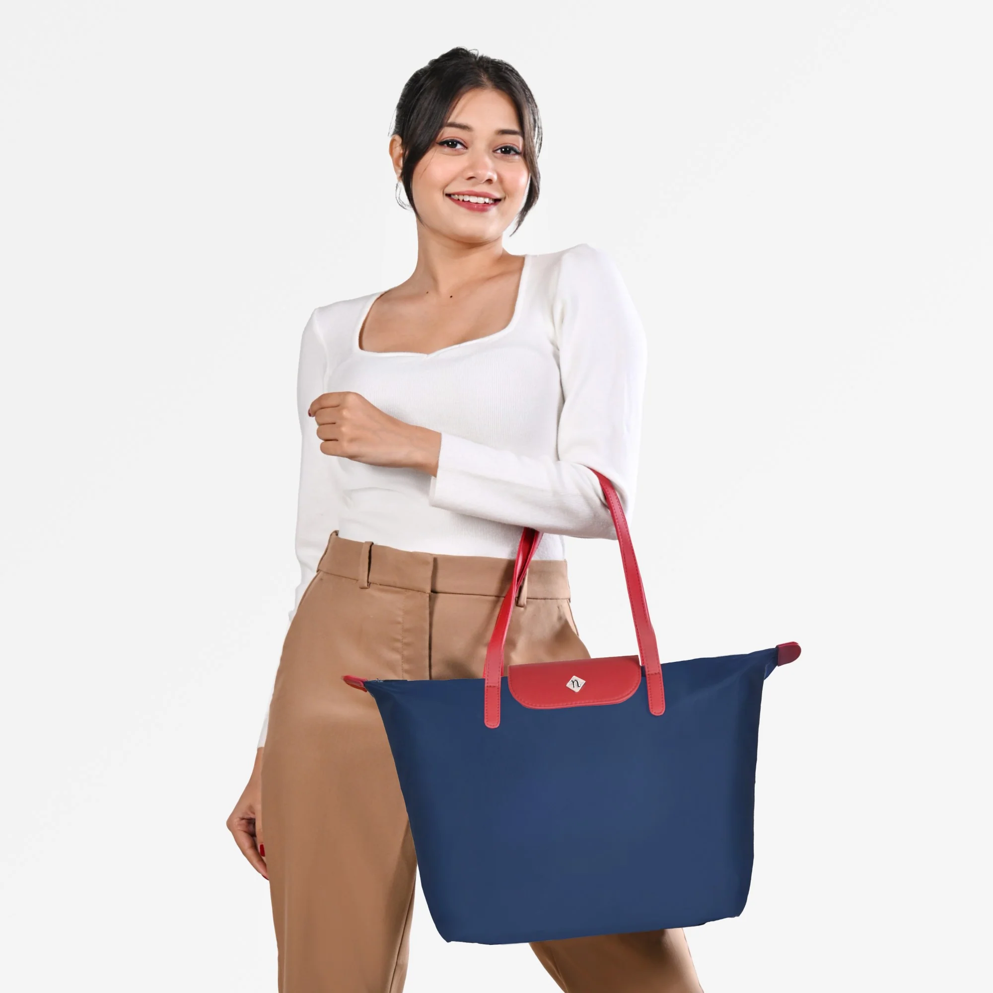 Origami Foldable Shoulder Tote Bag Navy Blue - Image 2