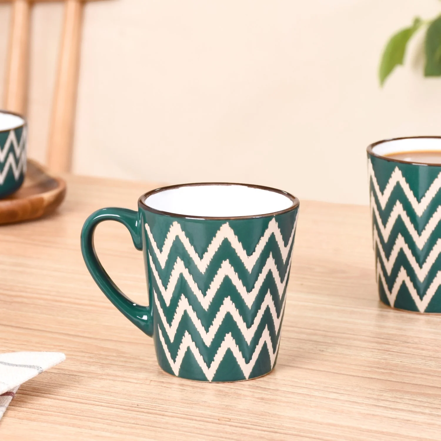 Oscilla Ceramic Tea Cup Set Of 6 Green 250ml - Image 6