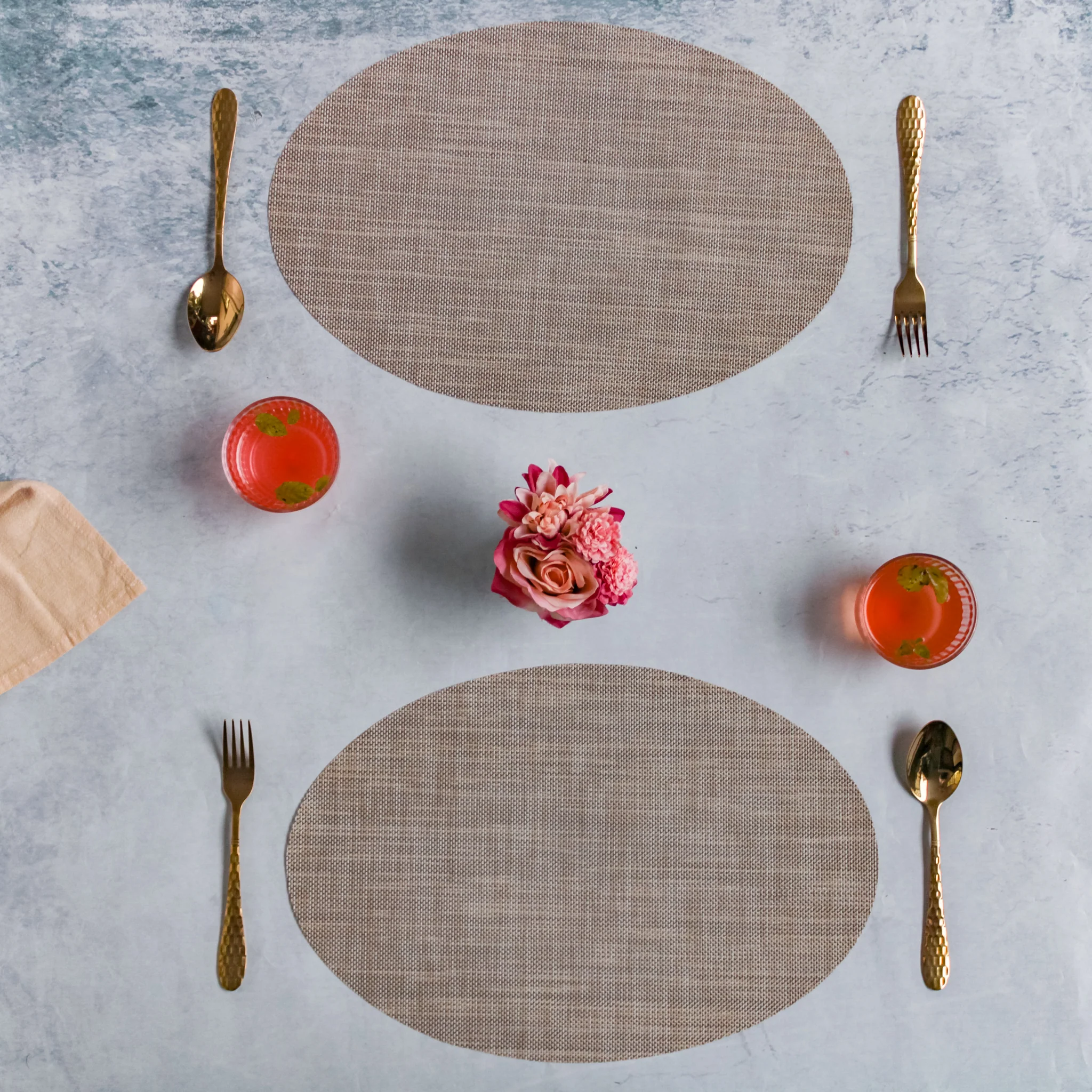 Oval Dining Table Mat Beige Set of 2