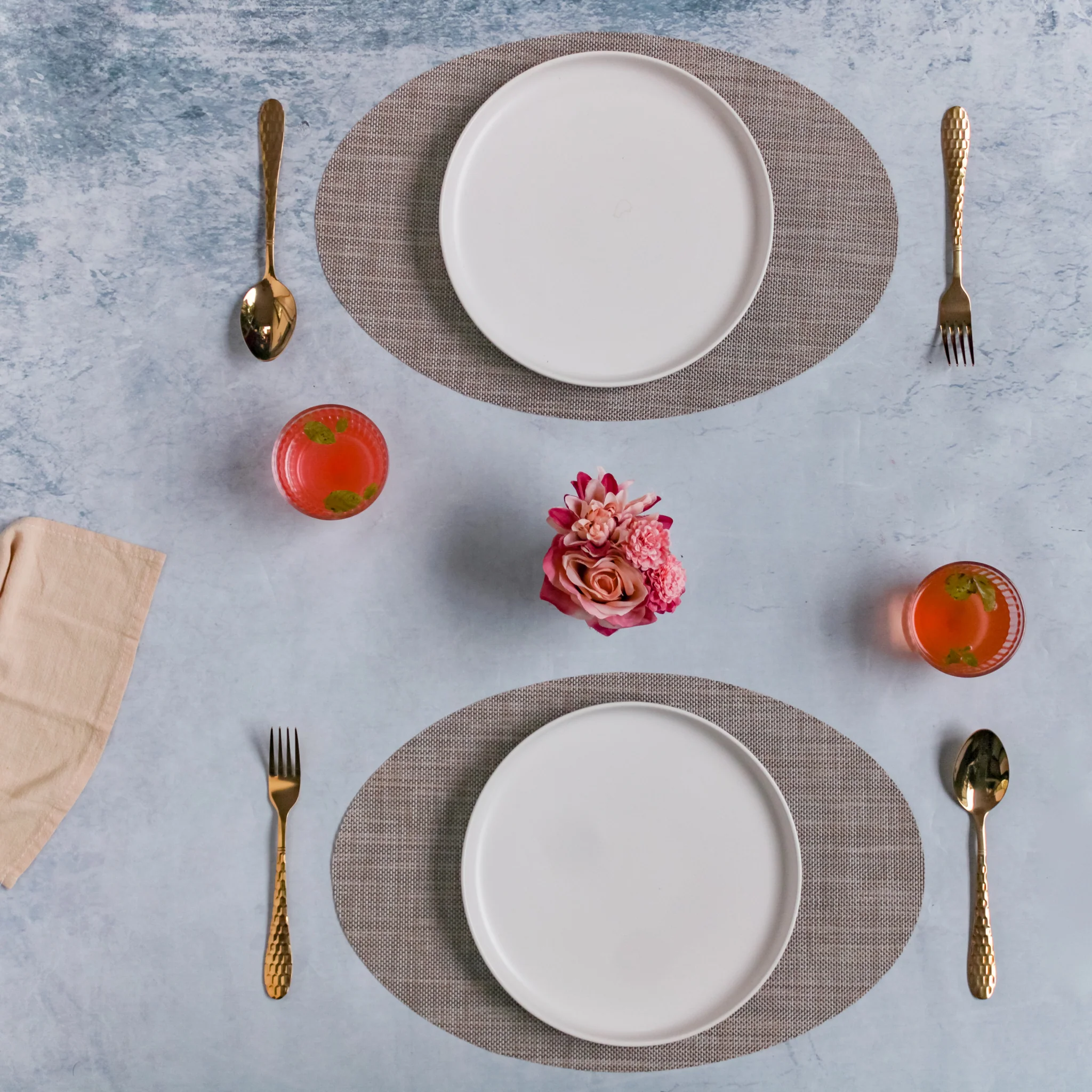 Oval Dining Table Mat Beige Set of 2 - Image 2