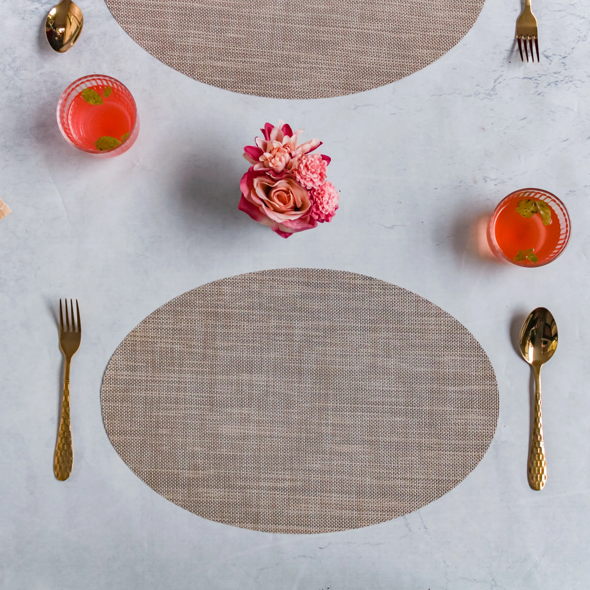 Oval Dining Table Mat Beige Set of 2 - Image 4