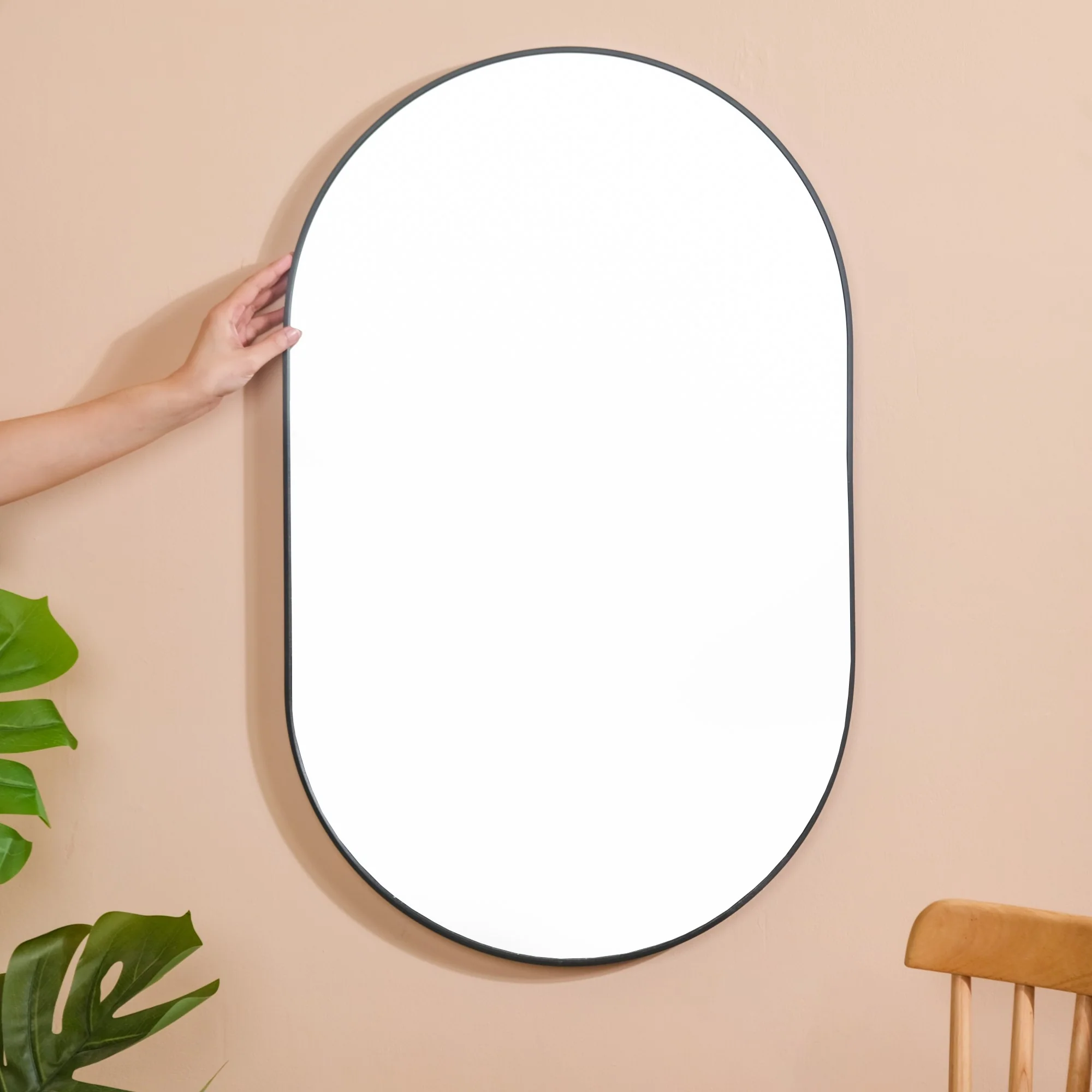 Oval Wall Mirror Black Small - Image 2