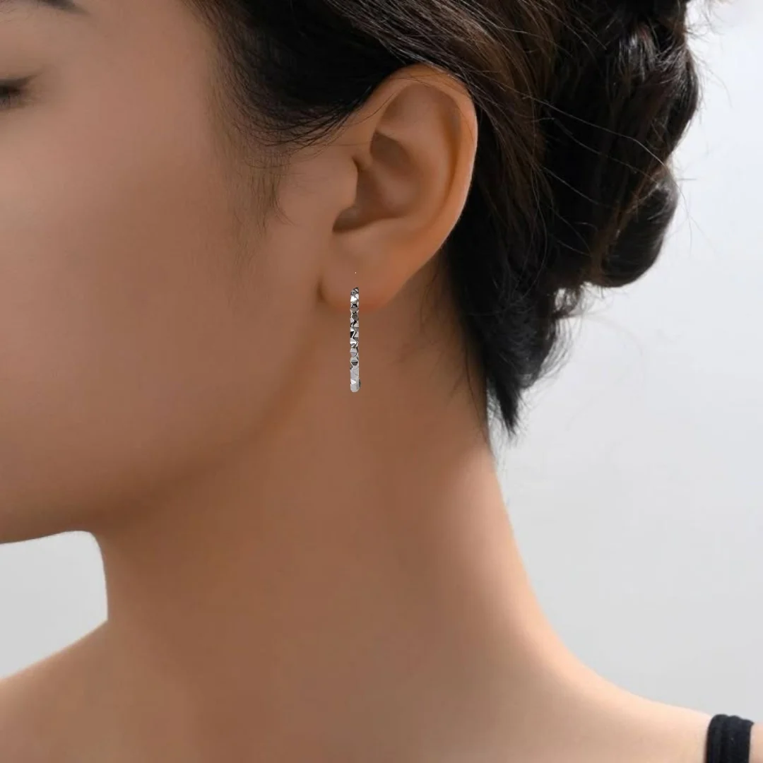 Oxidised Silver Ridges Hoop Earrings - Image 5