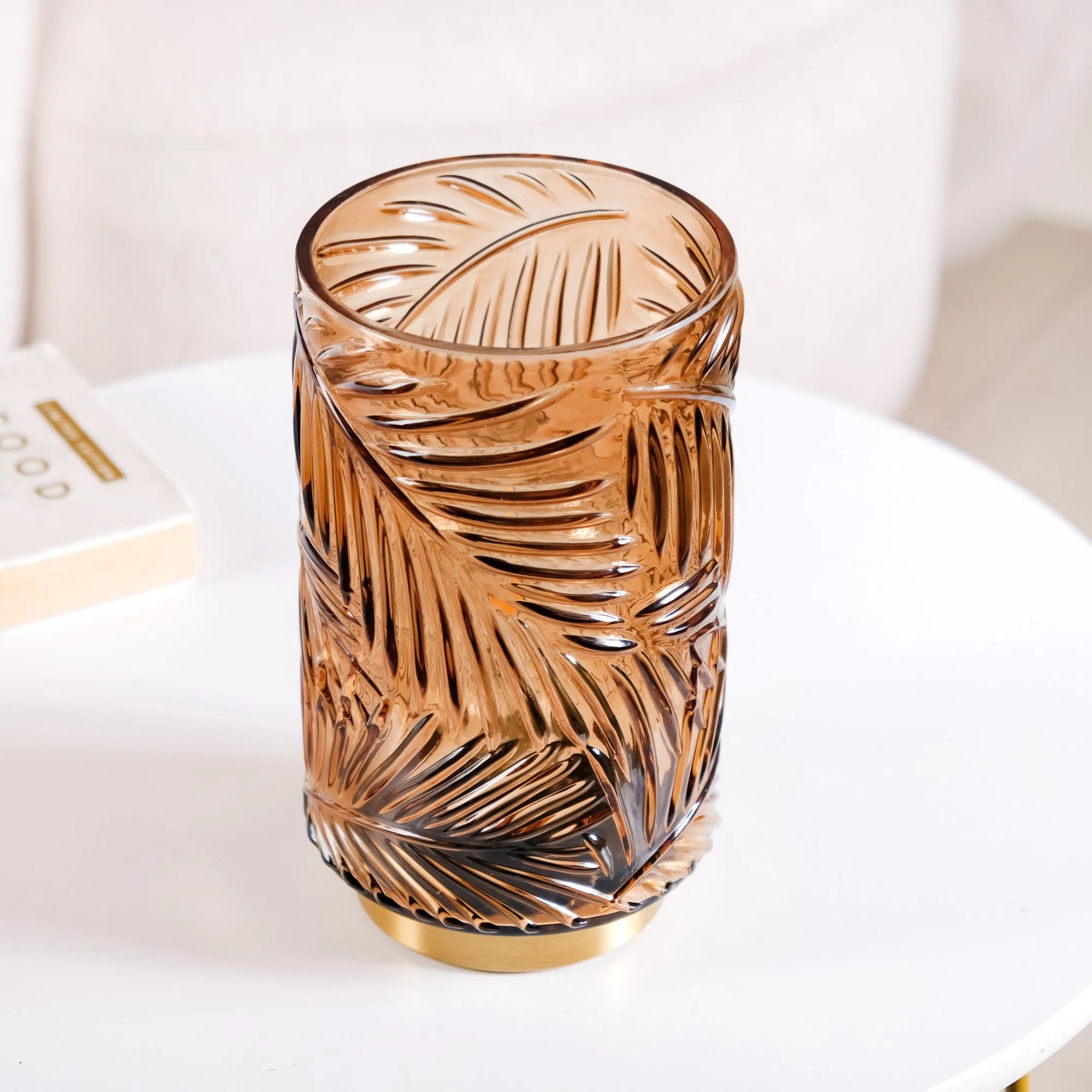 Palm Leaf Brown Glass LED Table Lamp With Auto Timer - Image 8