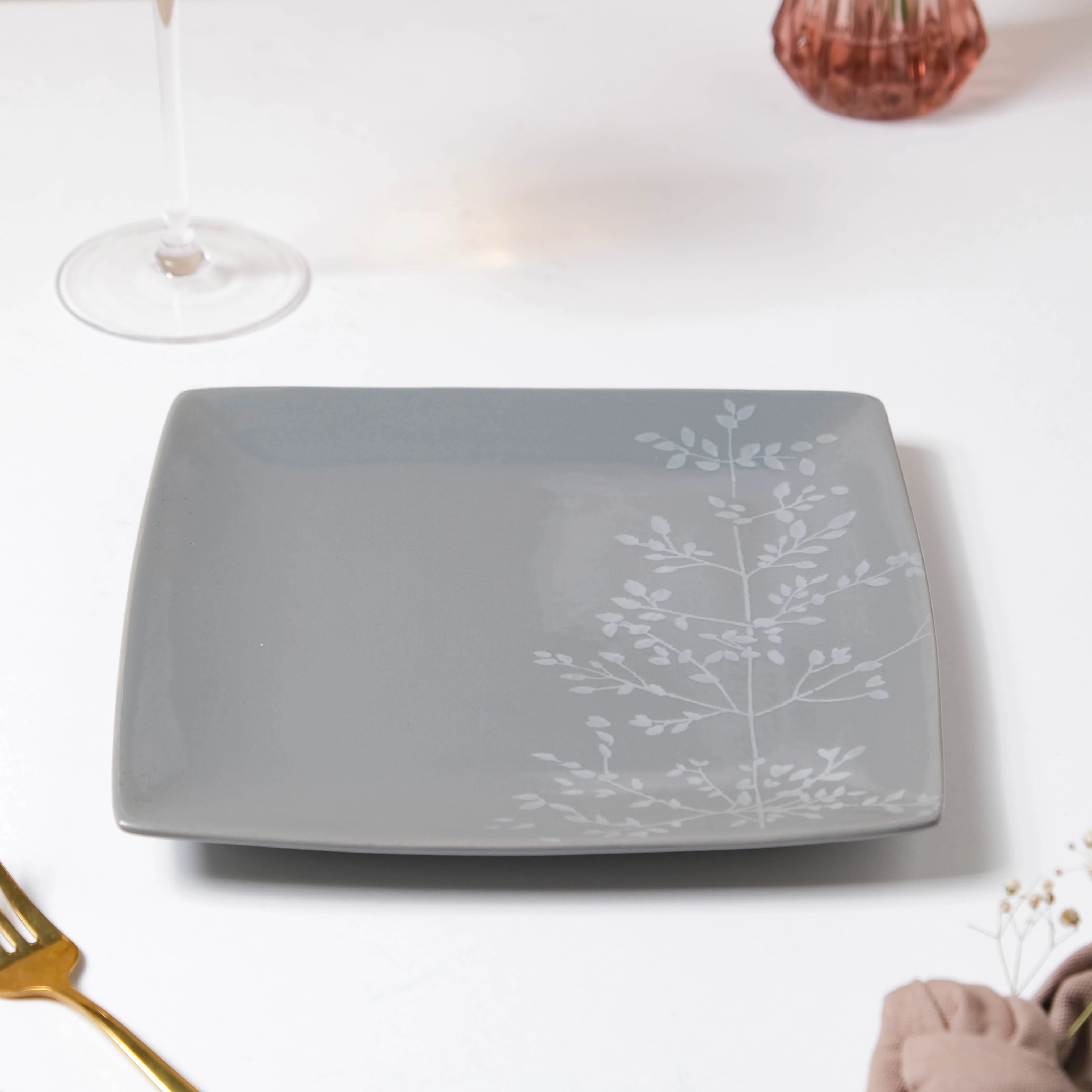Pandora Sprig Square Plate Bluish Grey 8.5 Inch - Image 5