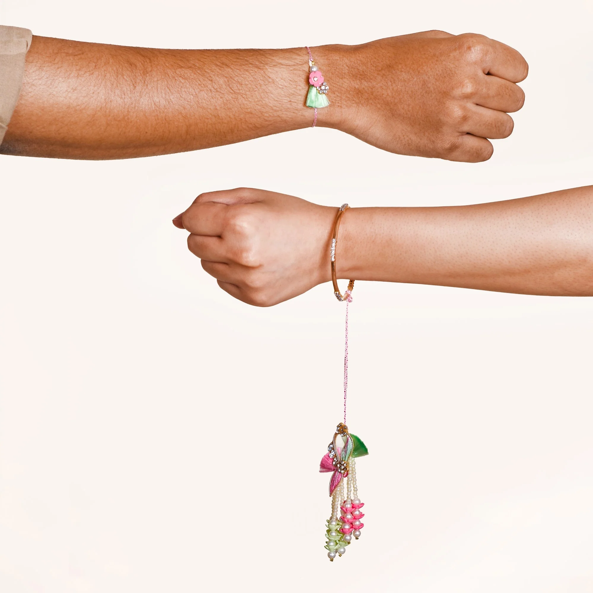 Pastel Floral Couple Rakhi Set Of 4 With Gift Box And Card - Image 3