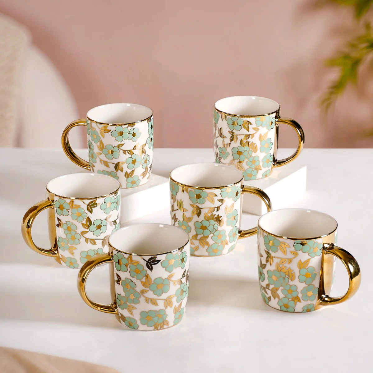 Pastel Flowers Ceramic Teacup Set of 6 330ml - Image 2
