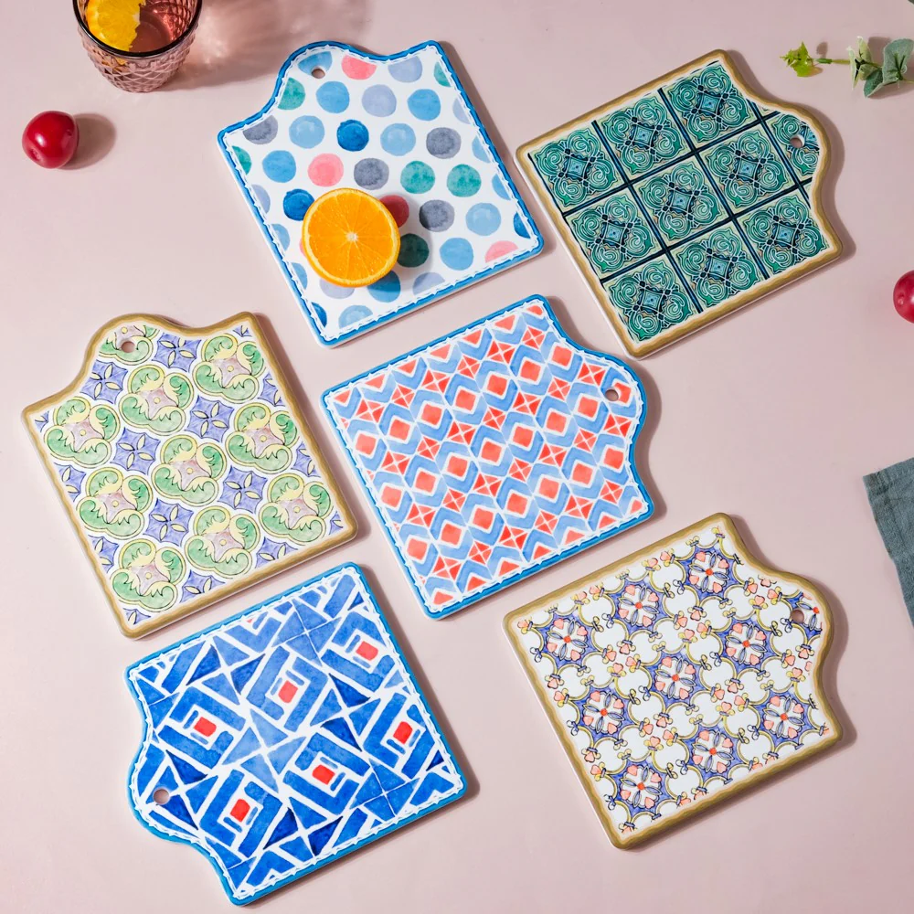 Pastel Hand Painted Pattern Ceramic Platter 7 Inch - Image 7