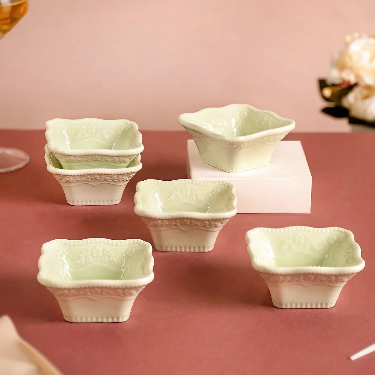 Pastel Vintage Square Dip Bowl Set Of 6 Green 60ml - Image 3