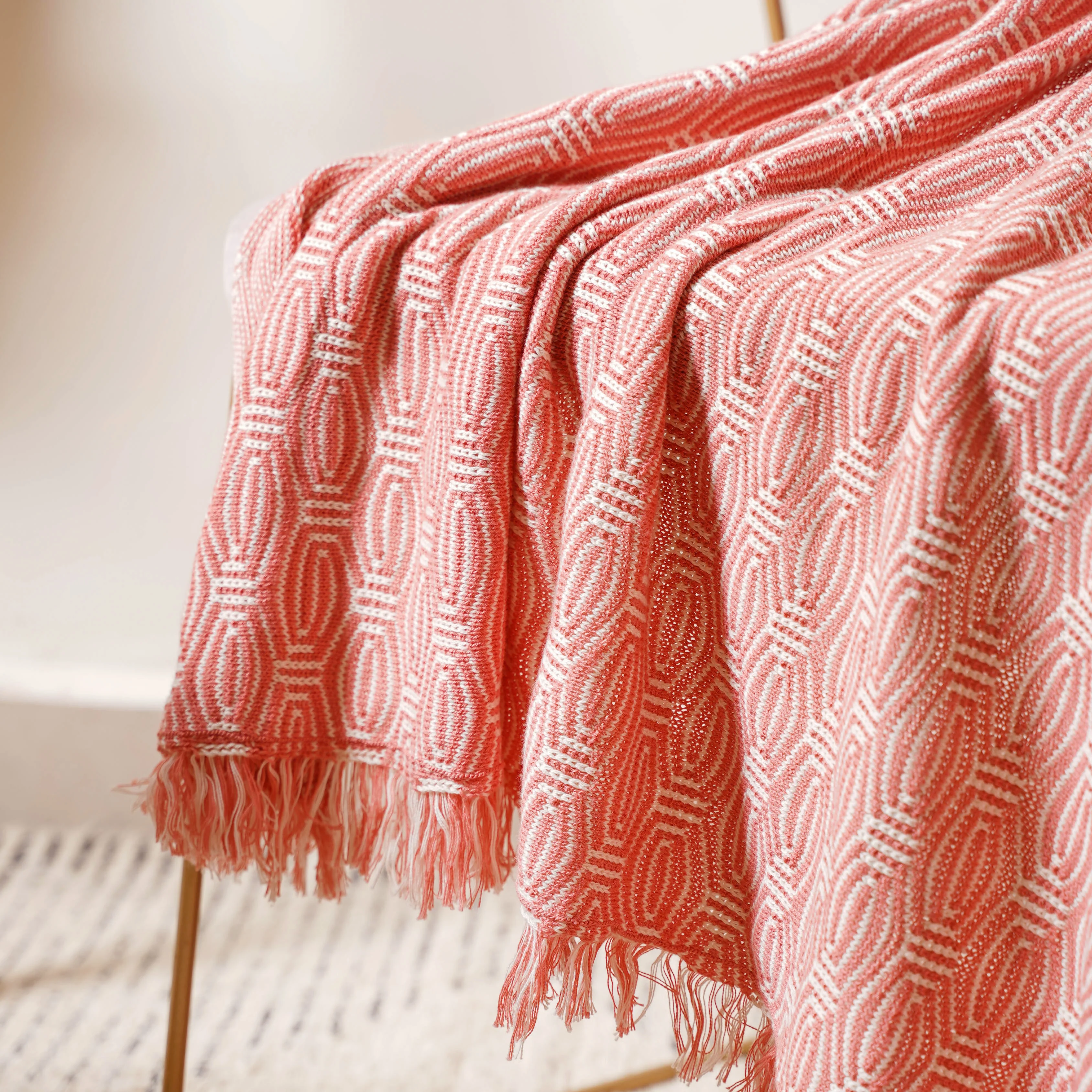 Peach and Off White Textured Throw - Image 5