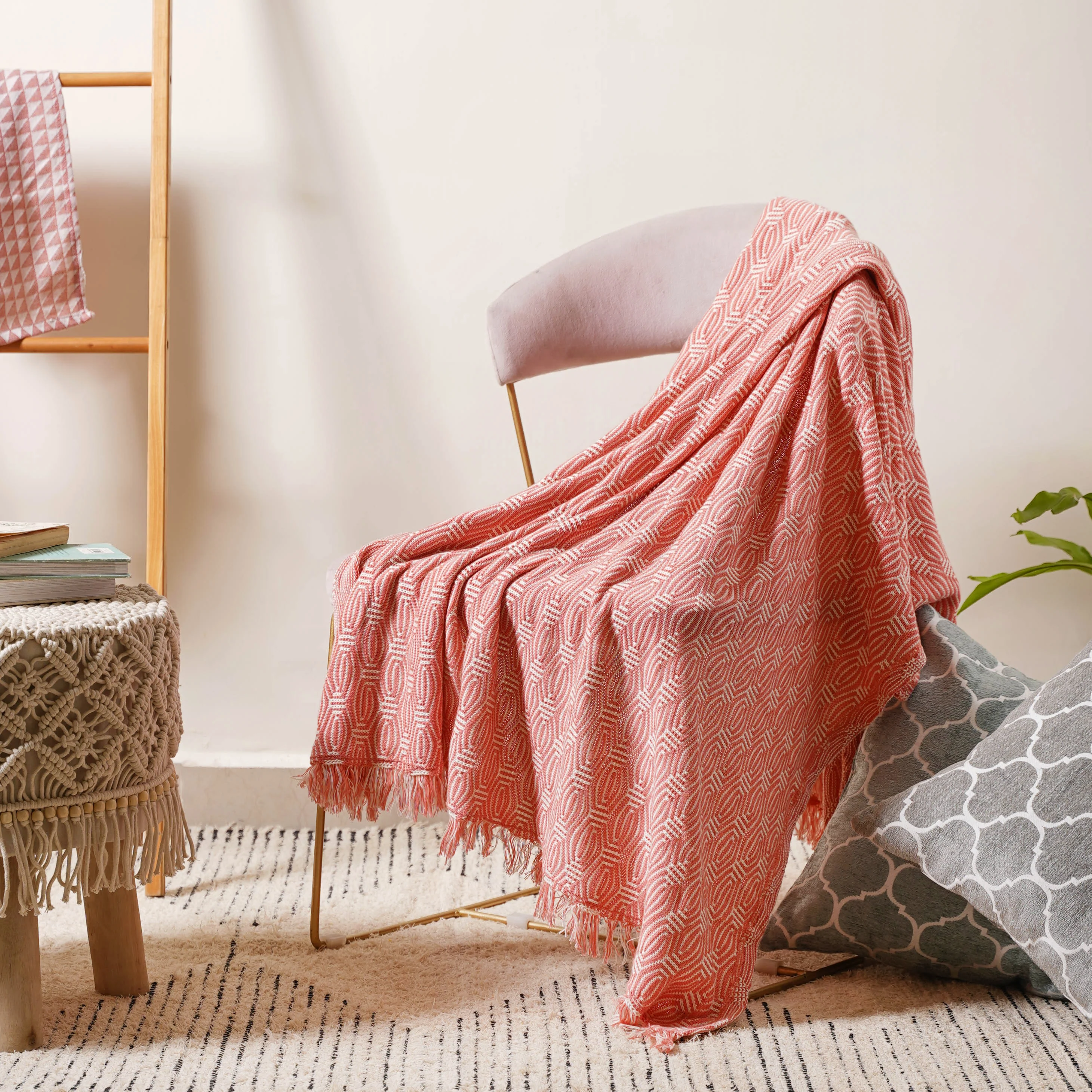 Peach and Off White Textured Throw - Image 6