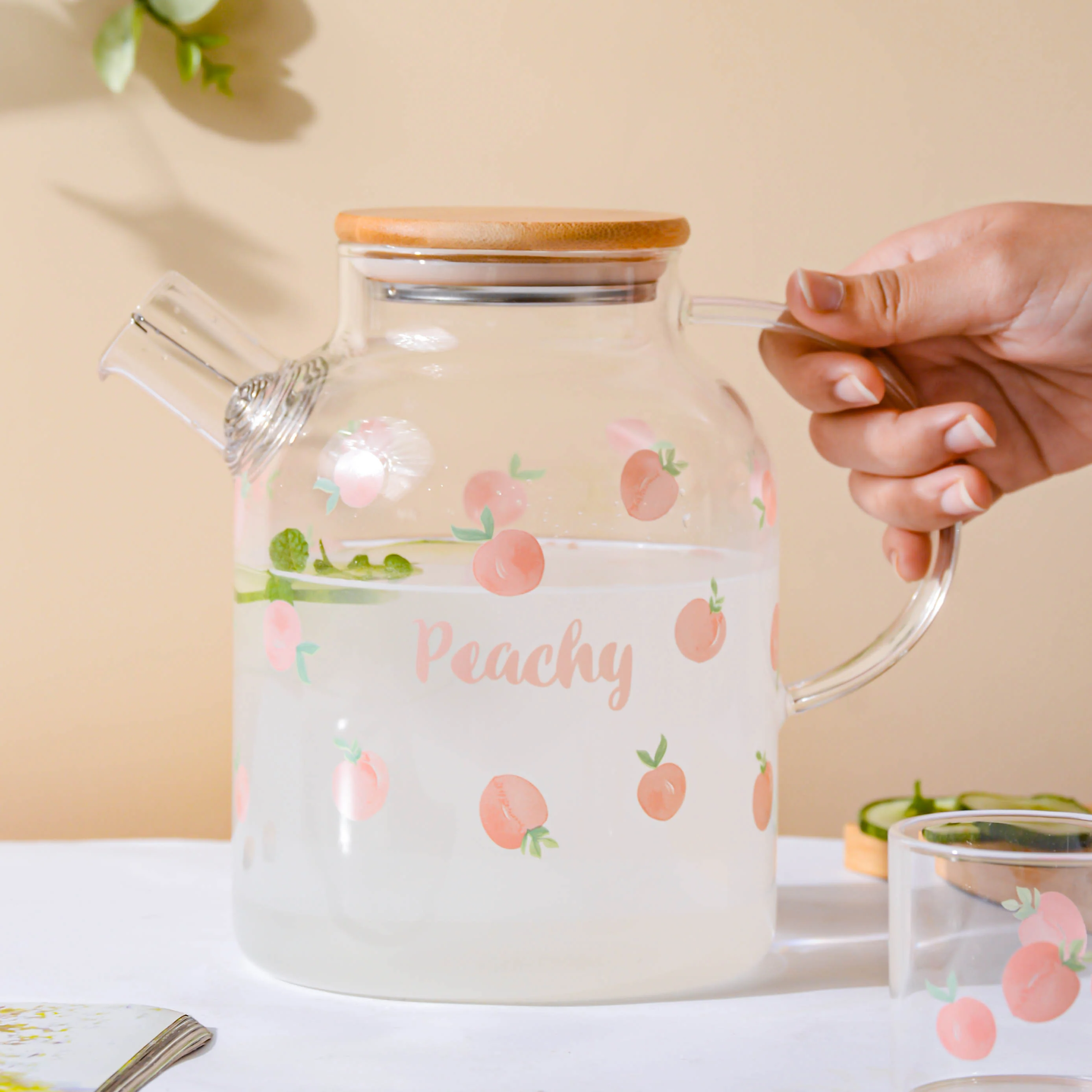 Peach Glass Teapot Large Pink - Image 2