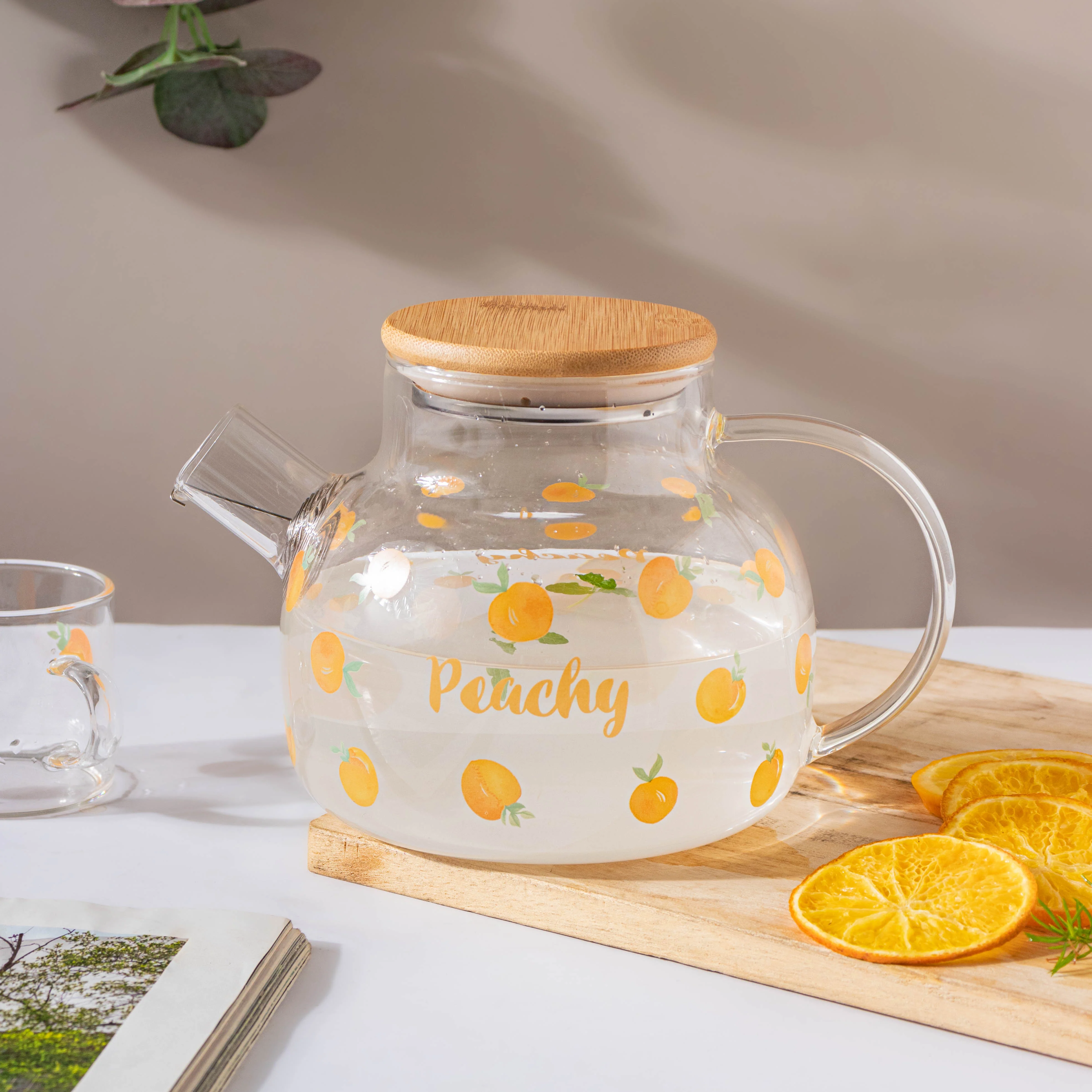 Peach Glass Teapot Orange - Image 2