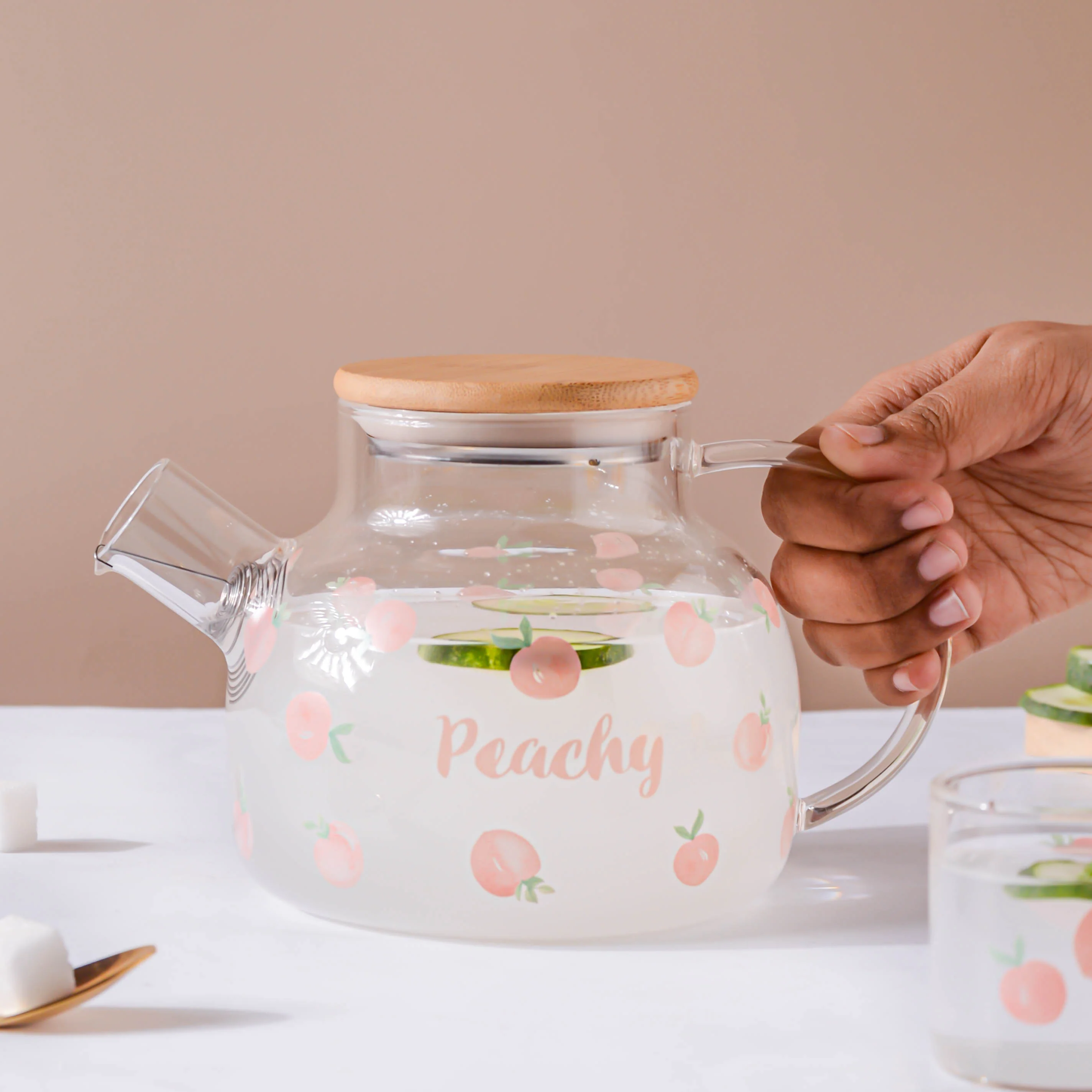 Peach Glass Teapot Pink - Image 10