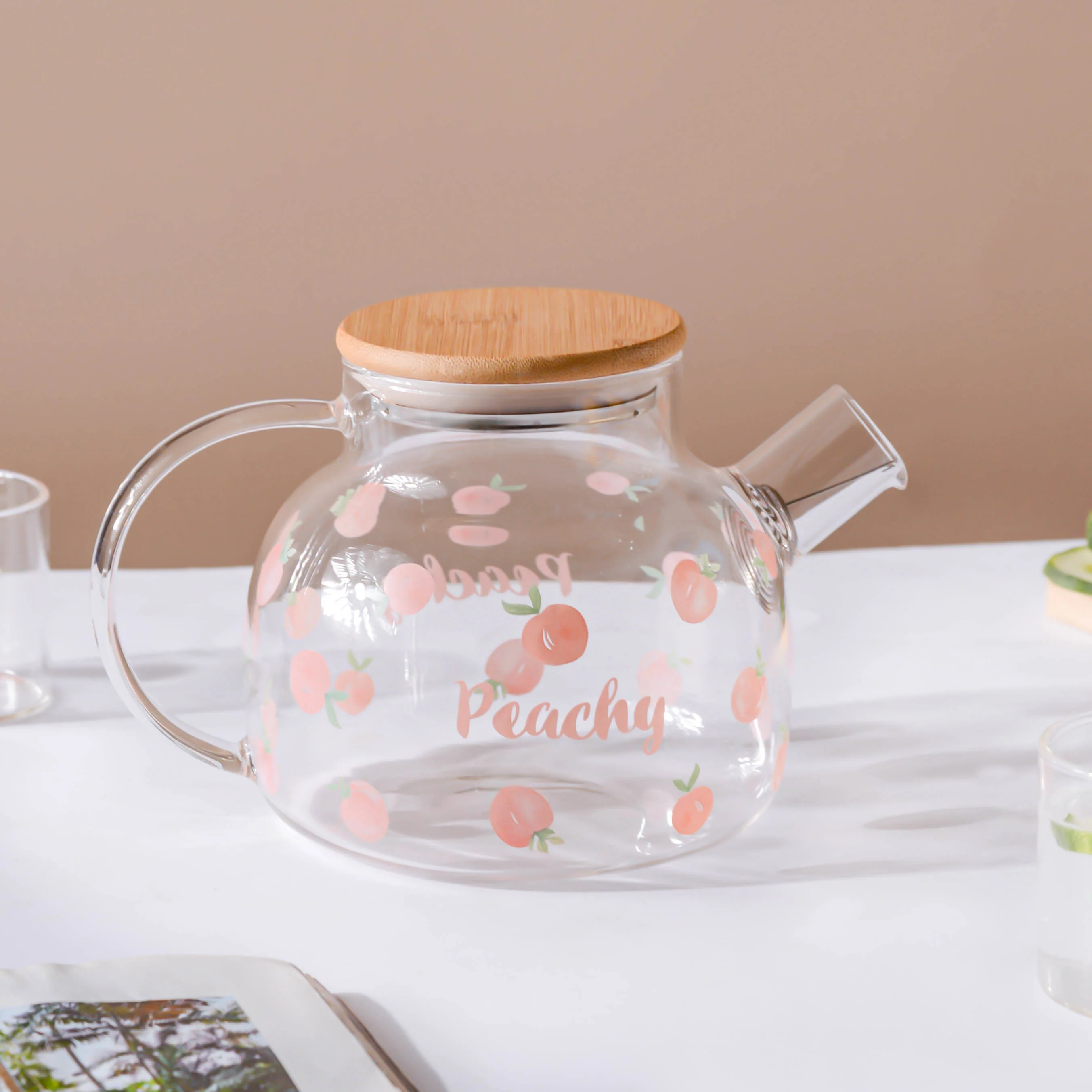 Peach Glass Teapot Pink - Image 9