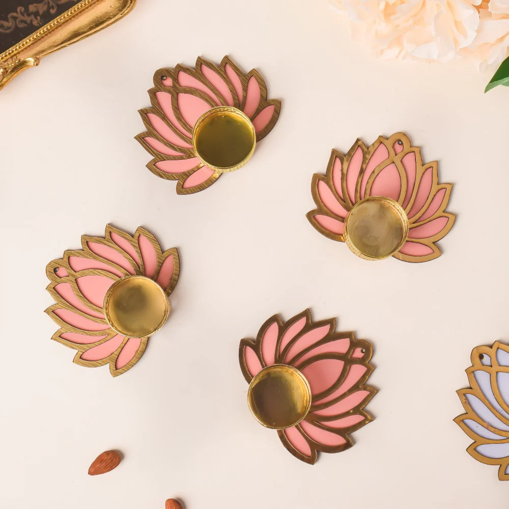 Peach Lotus Tea Light Candle Holder Set Of 4 - Image 4