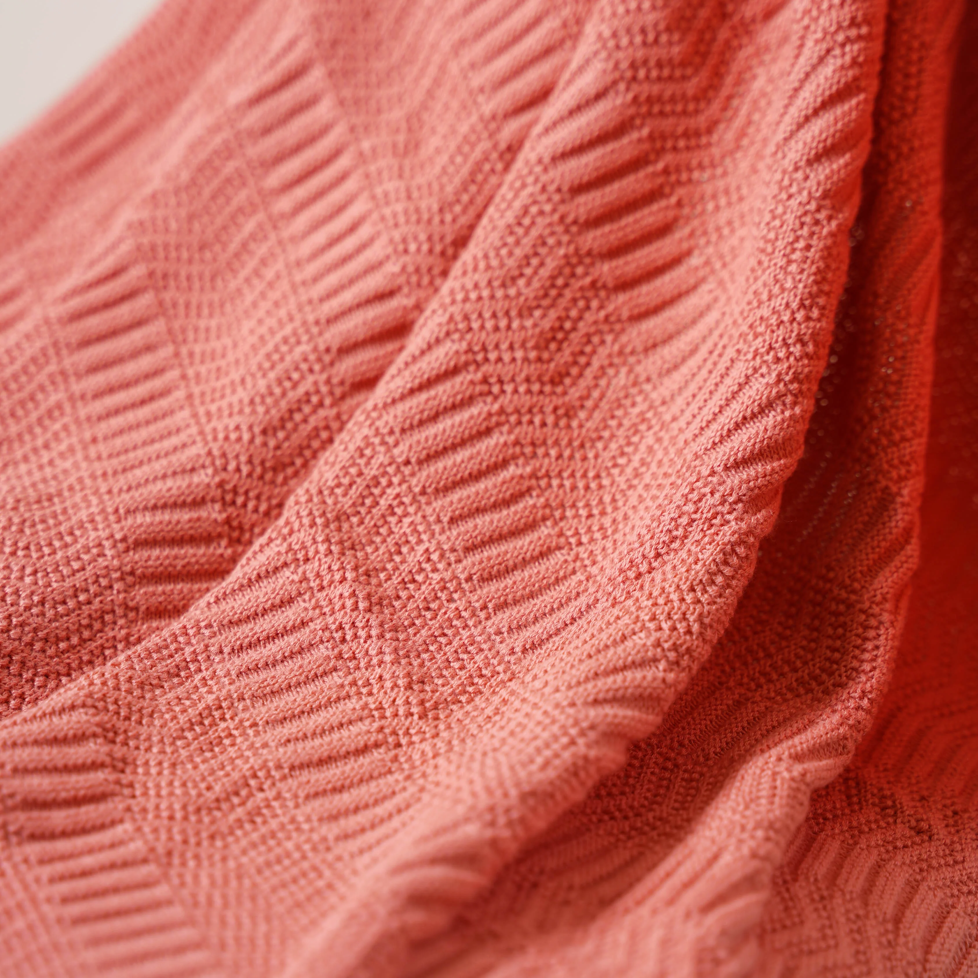 Peach Ribbed Knitted Throw - Image 2
