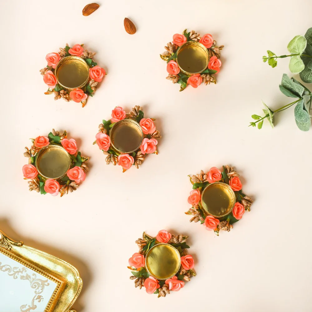 Peach Rose Tea Light Holder Set Of 6 - Image 2