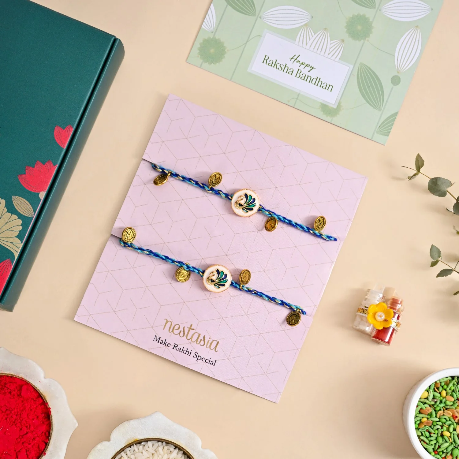 Peacock Rakhi Gift Set - Image 2