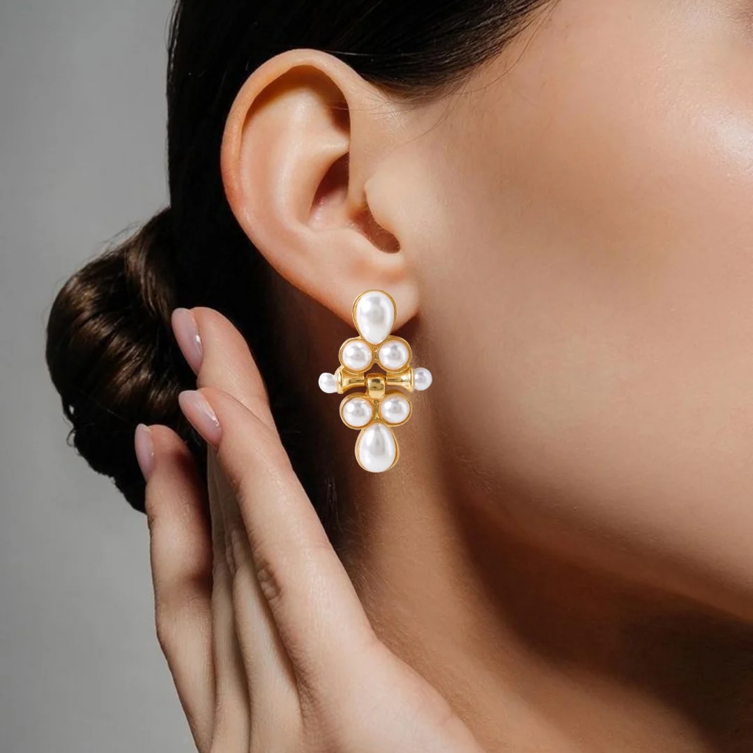 Pearl Cascade Dangle Earrings - Image 2