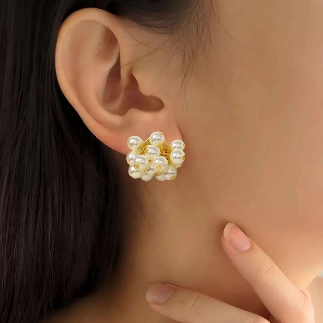 Pearl Cluster Stud Earrings - Image 2