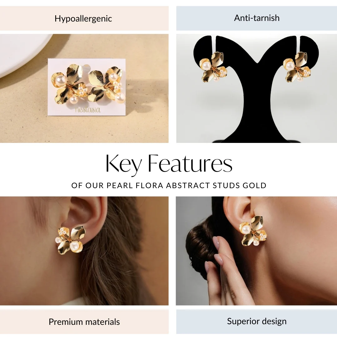 Pearl Flora Abstract Studs Gold - Image 4