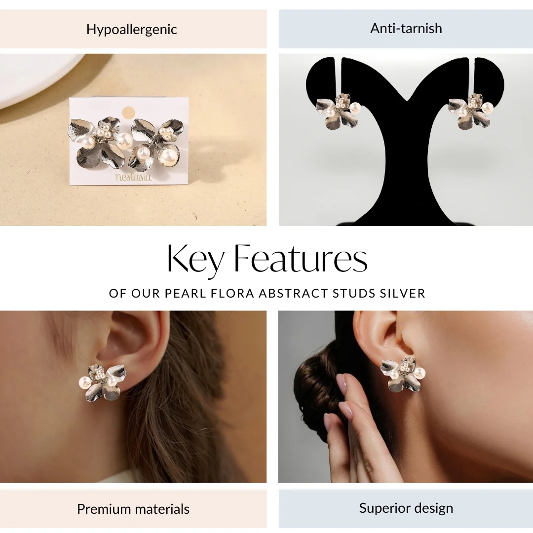 Pearl Flora Abstract Studs Silver - Image 4