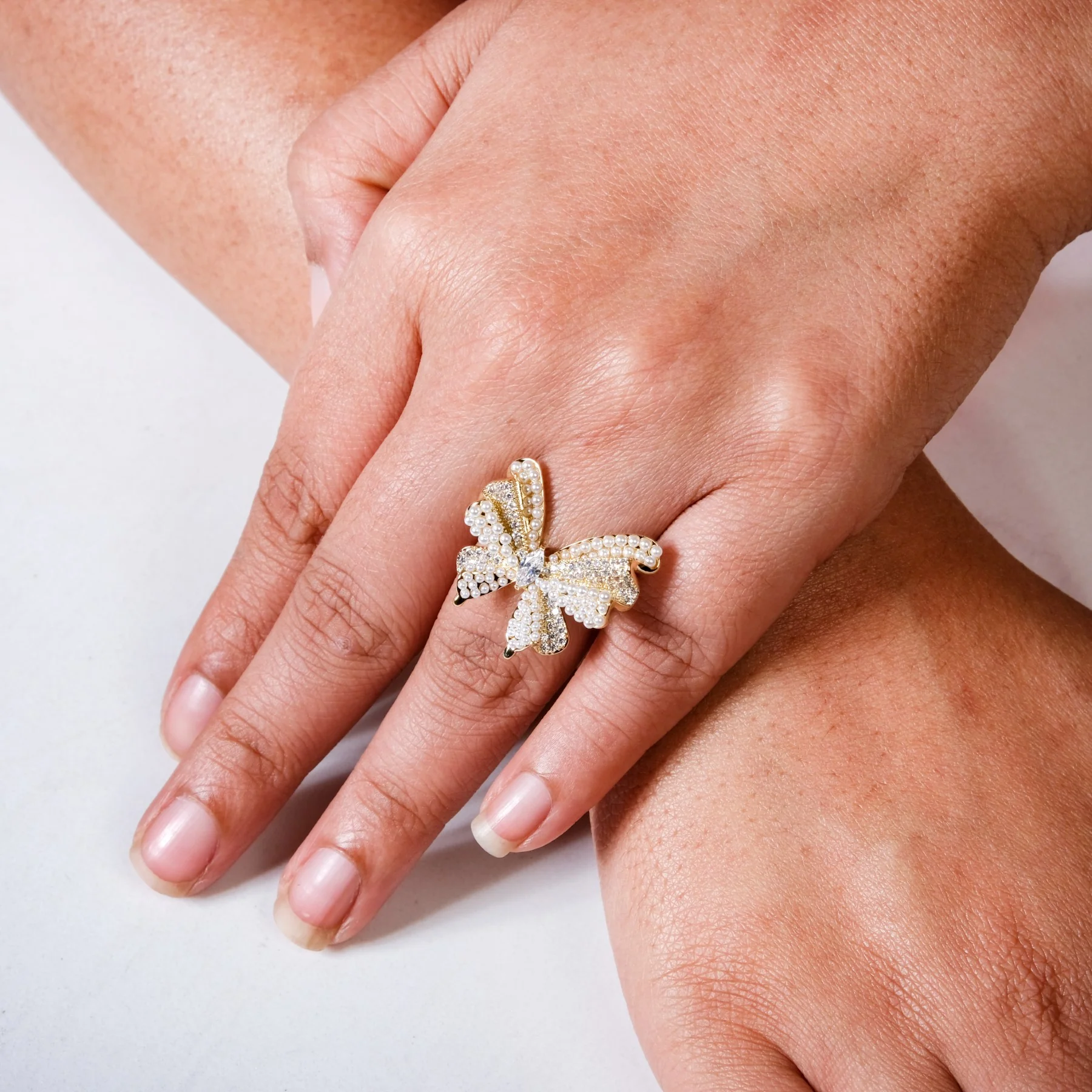 Pearled Butterfly Statement Ring Gold - Image 2