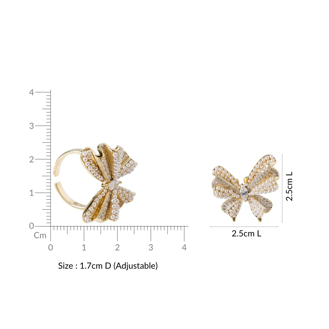 Pearled Butterfly Statement Ring Gold - Image 3