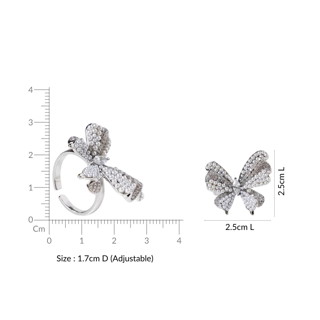 Pearled Butterfly Statement Ring Silver - Image 3