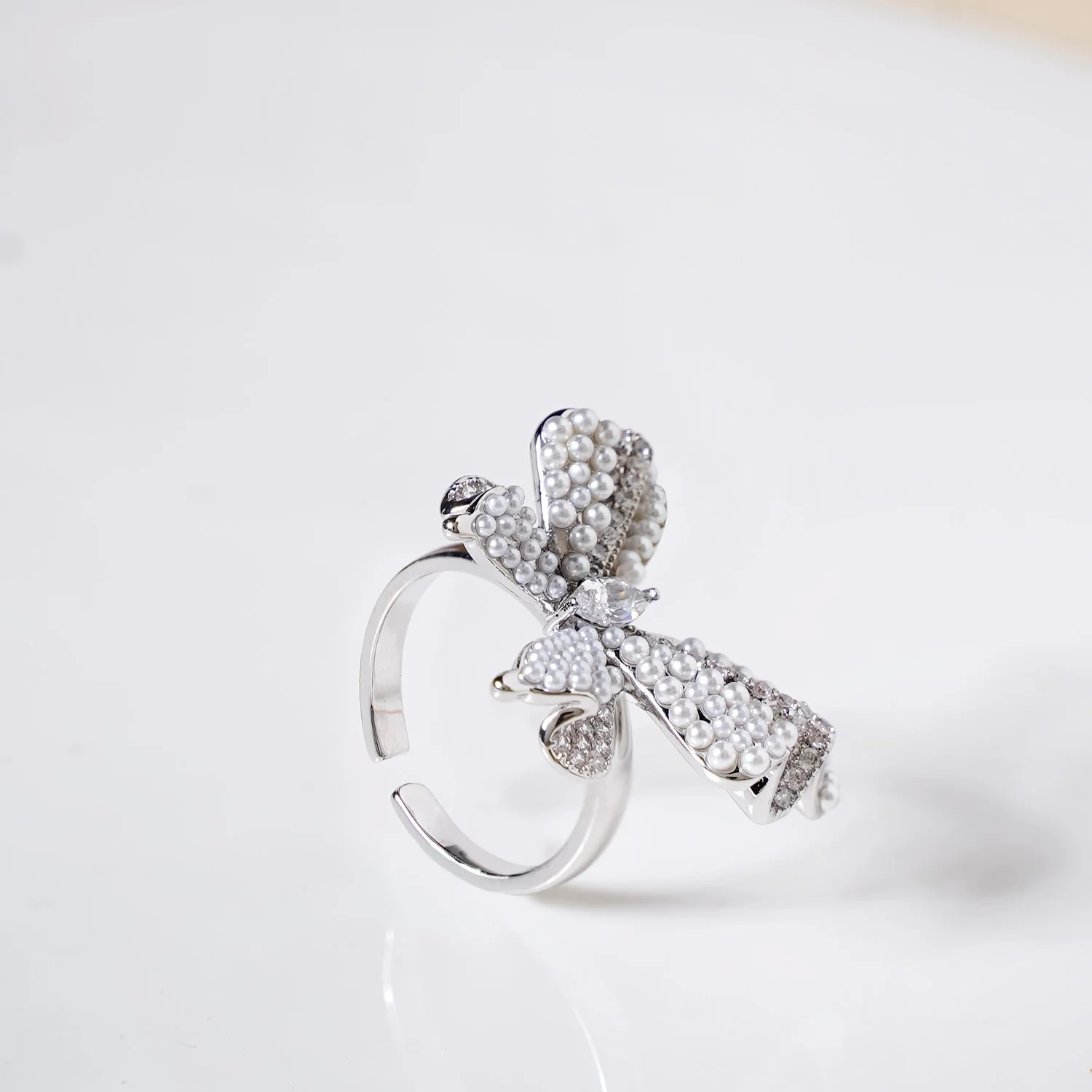 Pearled Butterfly Statement Ring Silver - Image 5