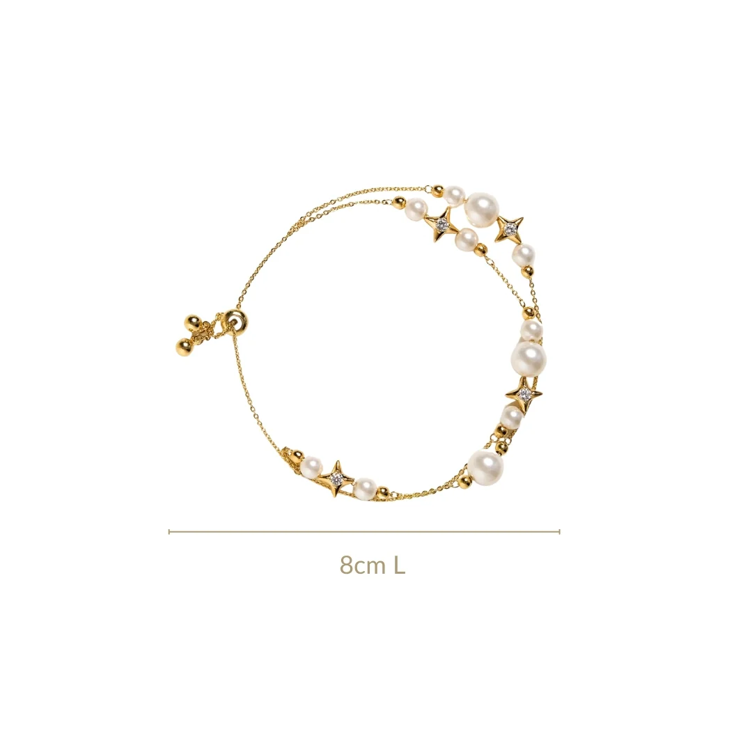 Pearls And Stars Double String Gold Bracelet - Image 3
