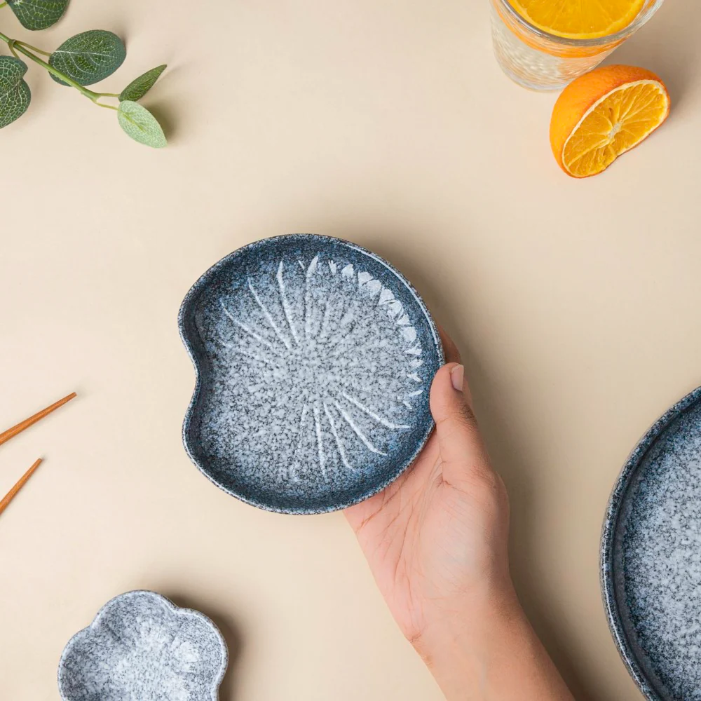 Pebble Glazed Leaf Dessert Plate Blue - Image 2
