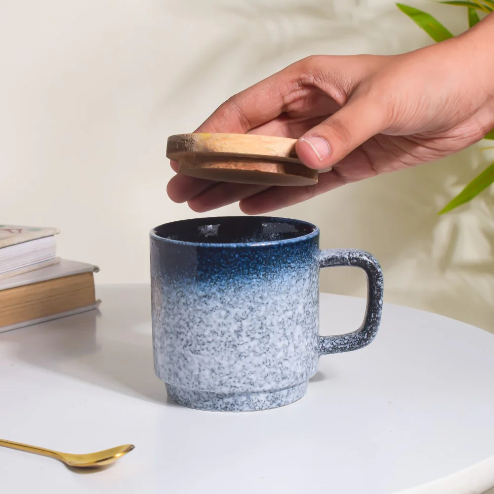 Pebble Glazed Mug With Lid Grey 250 ml - Image 5