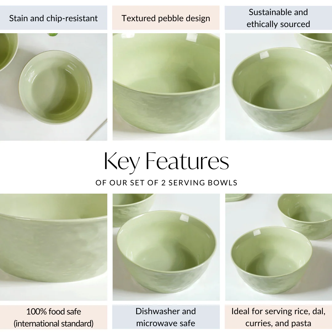 Pebble Textured Serving Bowl Sage Green Set Of 2 1900ml - Image 5