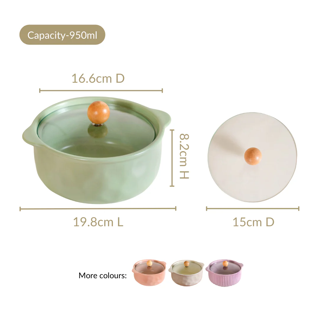 Pebble Textured Serving Bowl With Glass Lid 950ml - Image 4