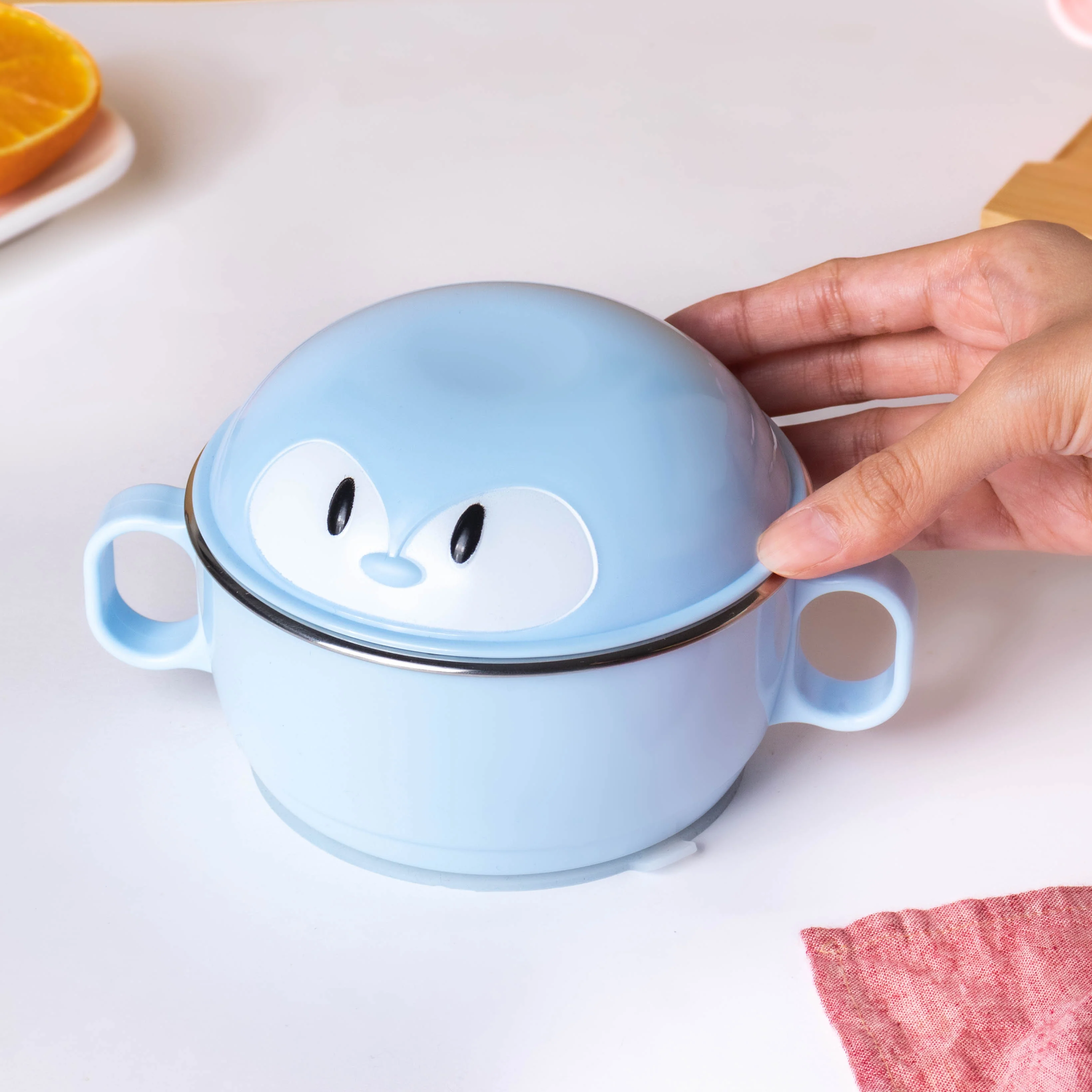 Penguin Feeding Steel Bowl With Anti-Slip Base Blue 400 ml - Image 3
