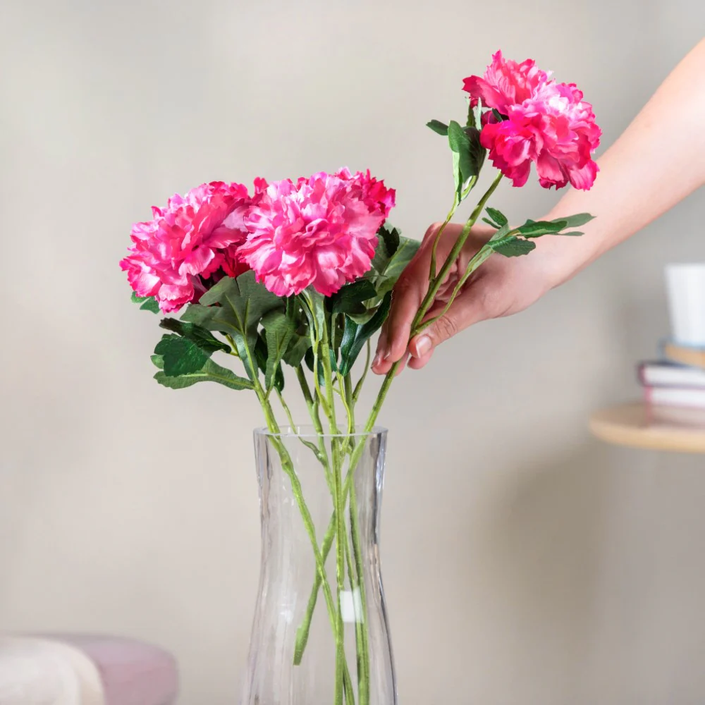 Peony Artificial Flower Maroon Set Of 5 - Image 2