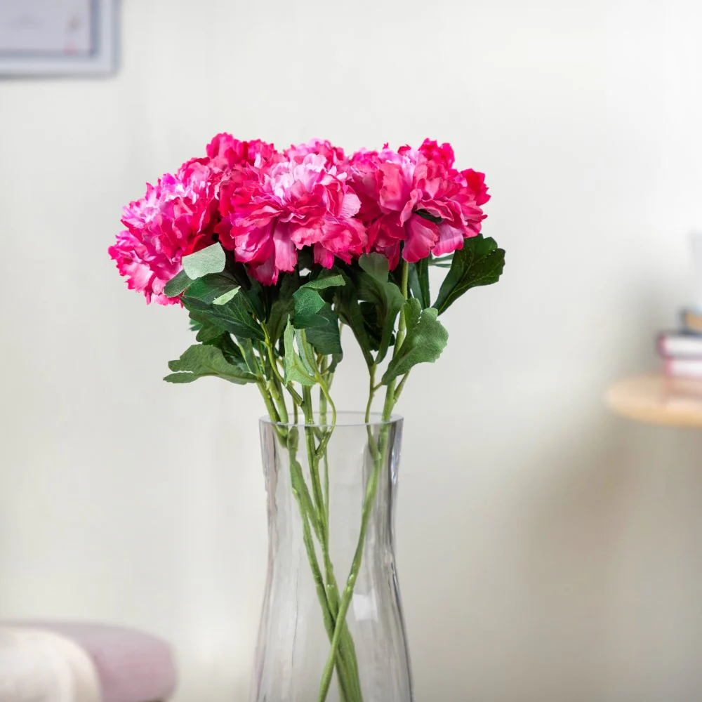 Peony Artificial Flower Maroon Set Of 5 - Image 4