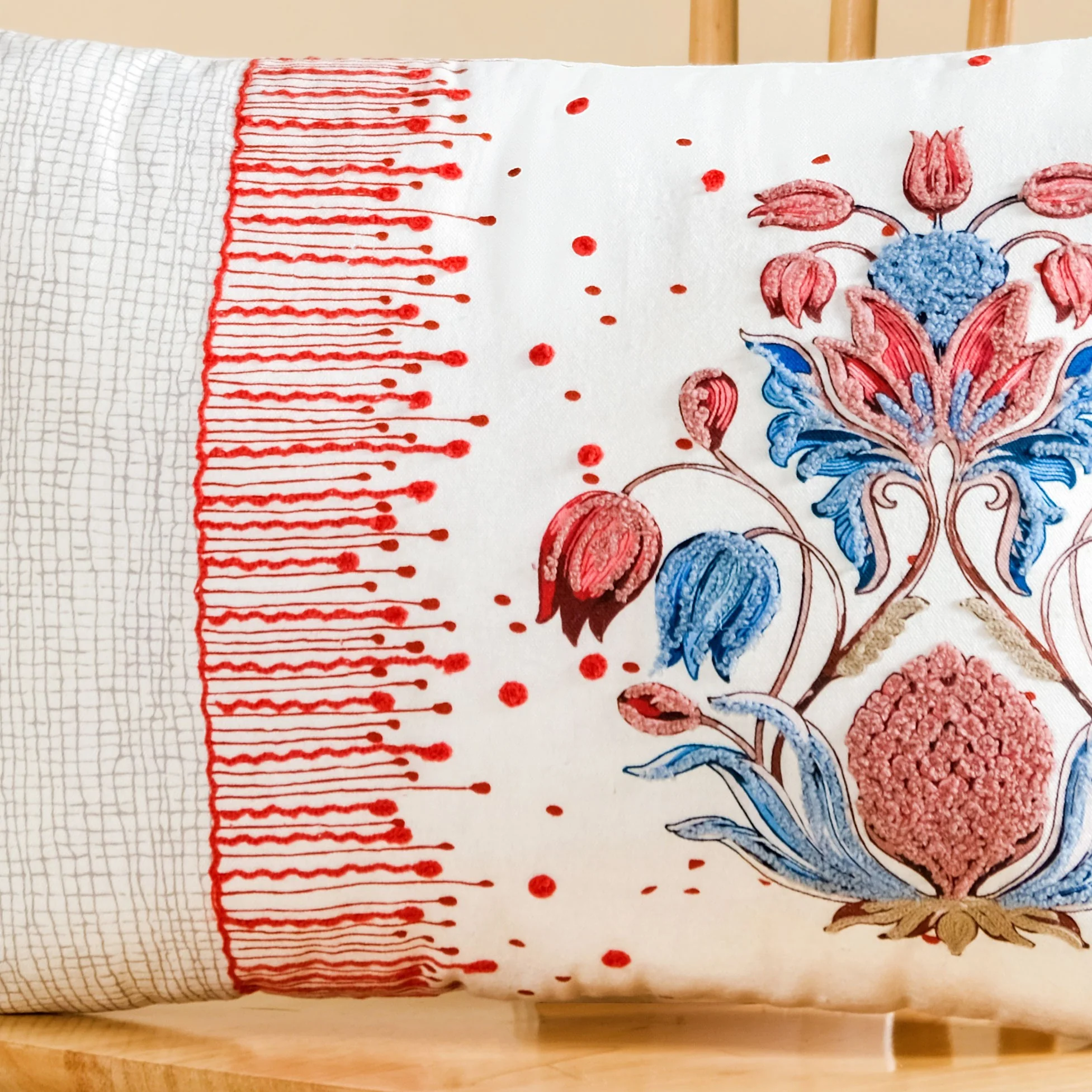 Petal Crest Embroidered Cotton Cushion Cover 50x36cm - Image 6