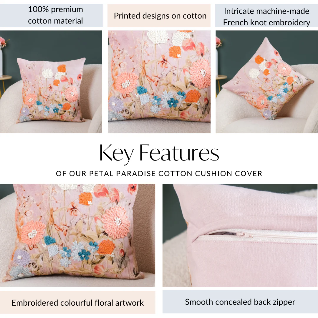 Petal Paradise Cotton Cushion Cover 40x40 cm - Image 5