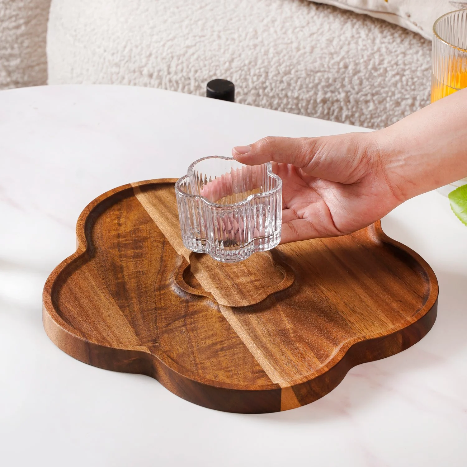 Petalia Acacia Wood Platter With Bowl Set Of 2 - Image 3