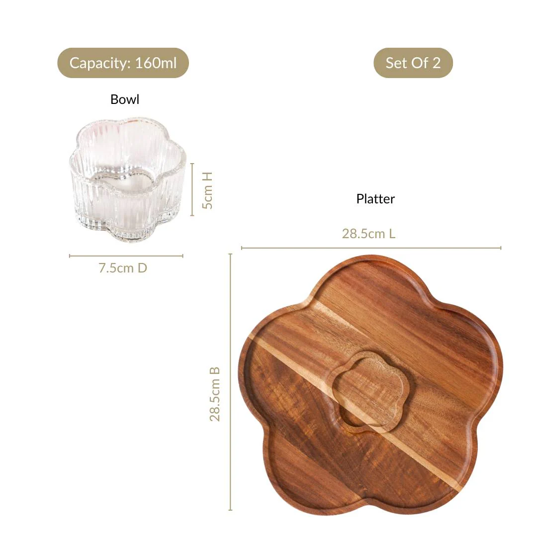 Petalia Acacia Wood Platter With Bowl Set Of 2 - Image 4